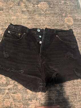 Zara Black Distressed High-Rise Denim Shorts